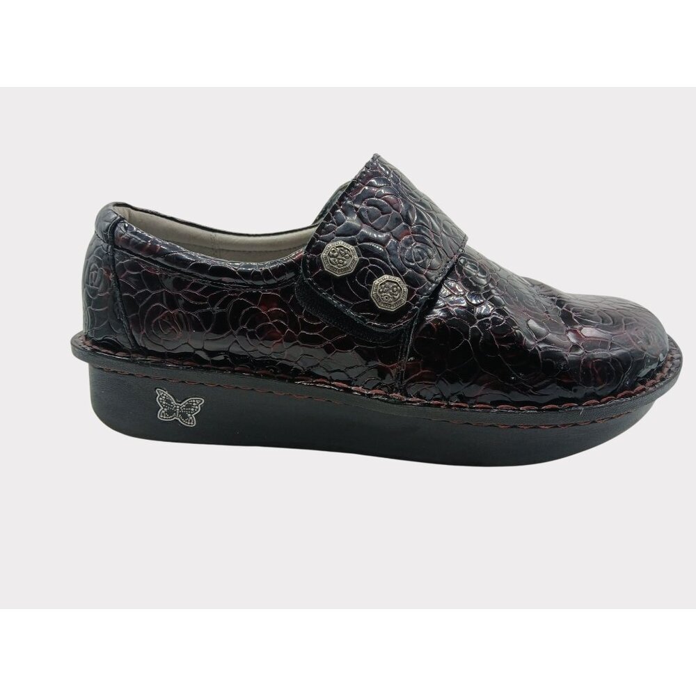 Alegria Womens Deliah Red Winery Floral Leather Slip On Shoes Size 42 EU 11.5